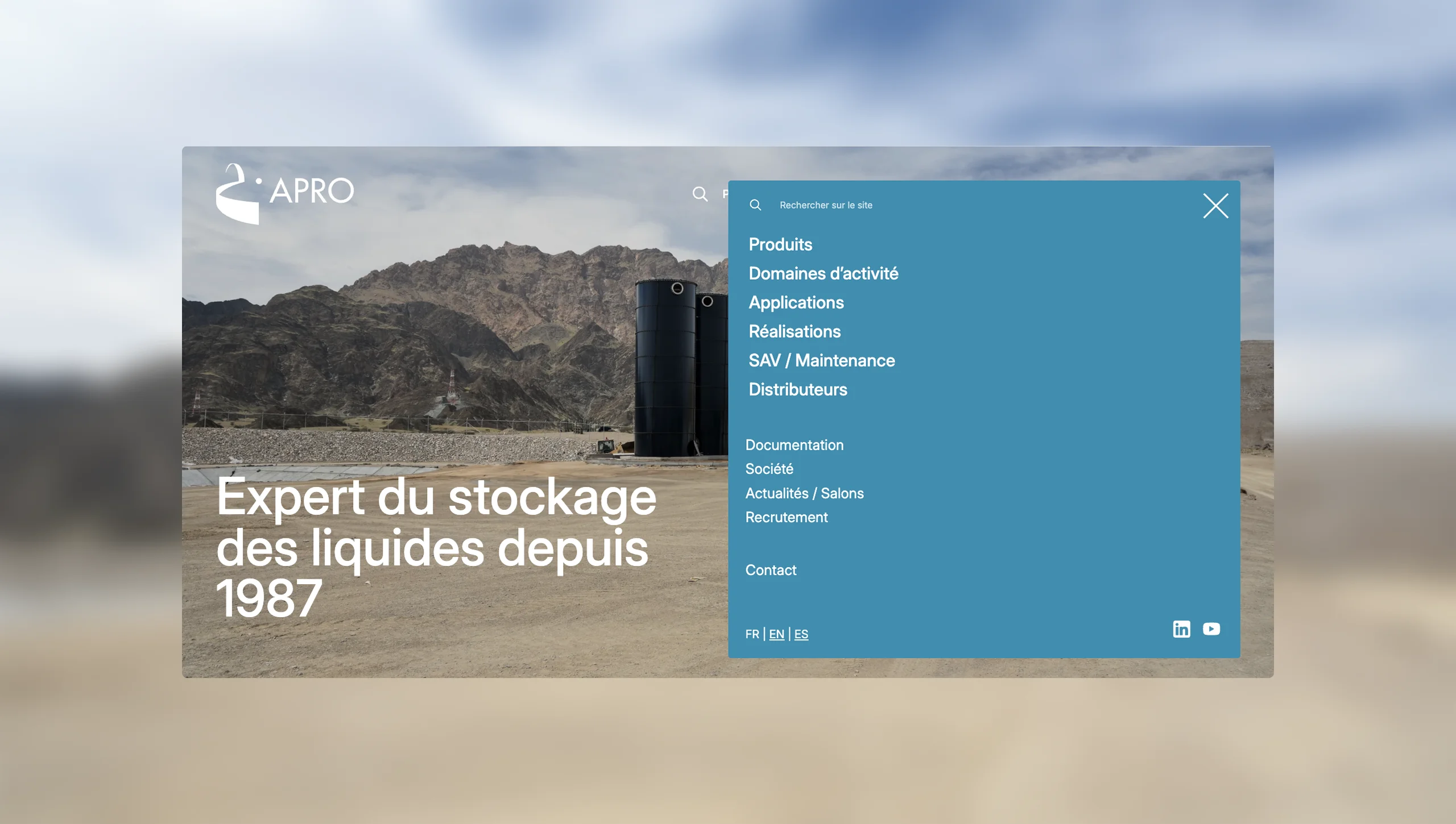 Menu site web Apro Industrie